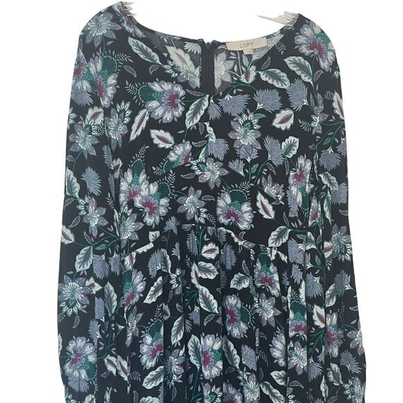 LOFT Floral V-Neck Midi Dress Black Long Sleeve Women's Size 8 Party/Casual - Picture 4 of 6